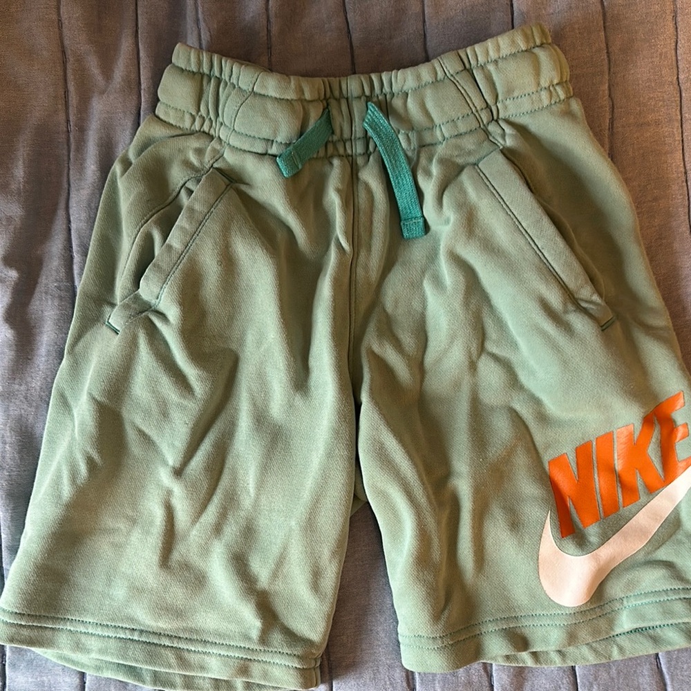 Nike Green Shorts with Orange Logo